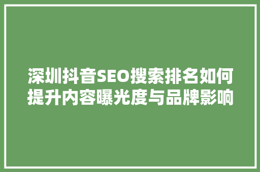 深圳抖音SEO搜索排名如何提升内容曝光度与品牌影响力