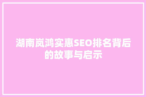 湖南岚鸿实惠SEO排名背后的故事与启示