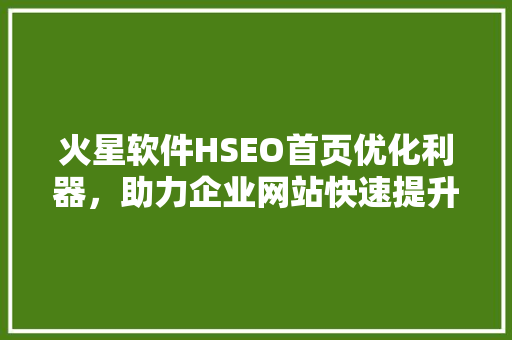 火星软件HSEO首页优化利器，助力企业网站快速提升排名