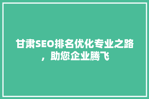 甘肃SEO排名优化专业之路，助您企业腾飞