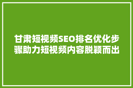 甘肃短视频SEO排名优化步骤助力短视频内容脱颖而出
