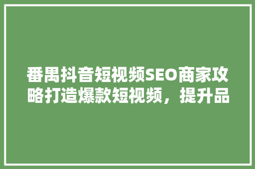 番禺抖音短视频SEO商家攻略打造爆款短视频，提升品牌影响力
