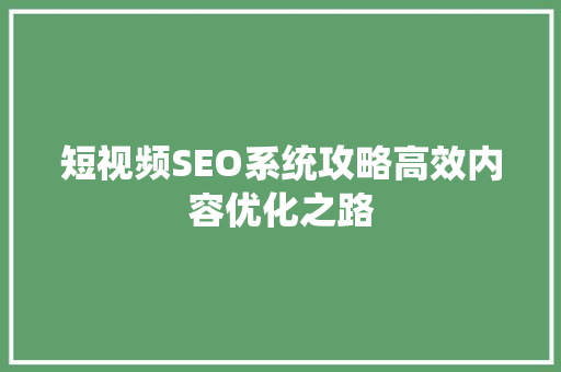 短视频SEO系统攻略高效内容优化之路