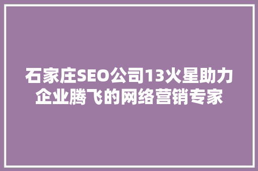 石家庄SEO公司13火星助力企业腾飞的网络营销专家