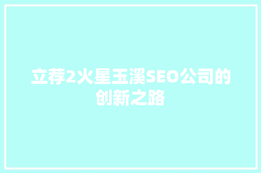 立荐2火星玉溪SEO公司的创新之路