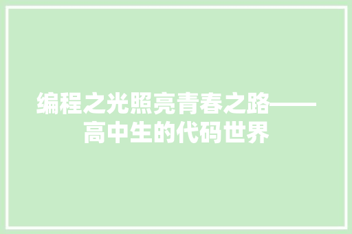 编程之光照亮青春之路——高中生的代码世界