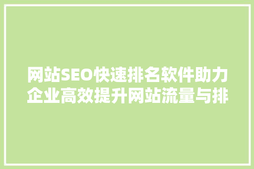 网站SEO快速排名软件助力企业高效提升网站流量与排名