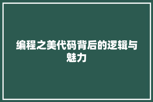 编程之美代码背后的逻辑与魅力