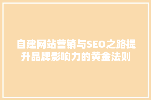 自建网站营销与SEO之路提升品牌影响力的黄金法则