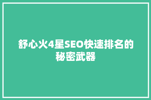 舒心火4星SEO快速排名的秘密武器