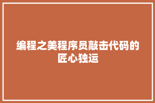 编程之美程序员敲击代码的匠心独运