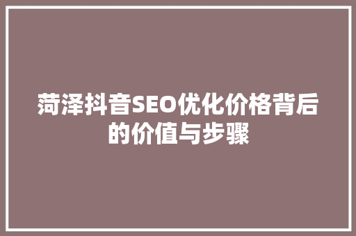 菏泽抖音SEO优化价格背后的价值与步骤