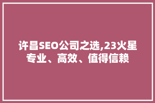 许昌SEO公司之选,23火星专业、高效、值得信赖