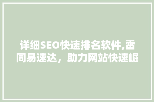 详细SEO快速排名软件,雷同易速达，助力网站快速崛起