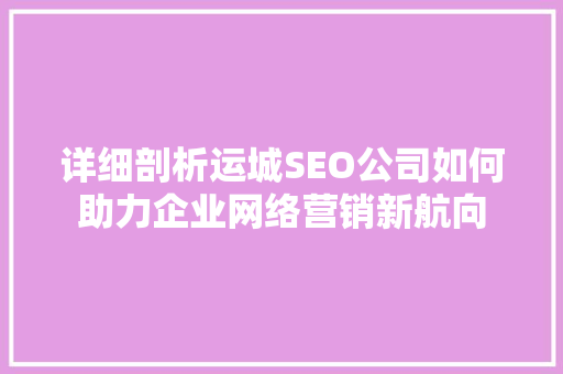详细剖析运城SEO公司如何助力企业网络营销新航向