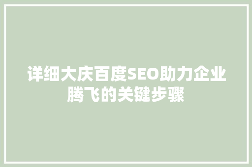 详细大庆百度SEO助力企业腾飞的关键步骤