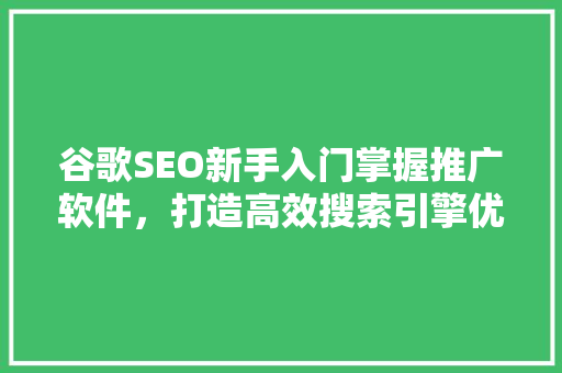 谷歌SEO新手入门掌握推广软件，打造高效搜索引擎优化步骤