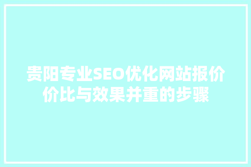 贵阳专业SEO优化网站报价价比与效果并重的步骤