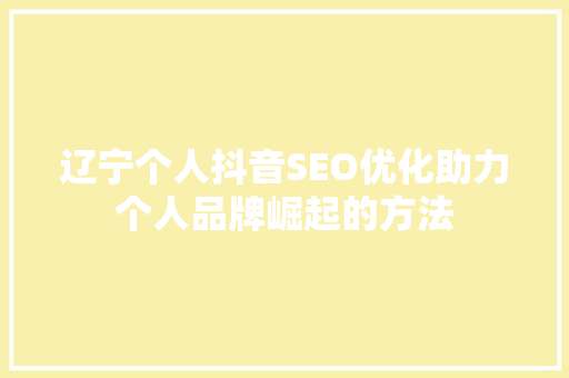 辽宁个人抖音SEO优化助力个人品牌崛起的方法
