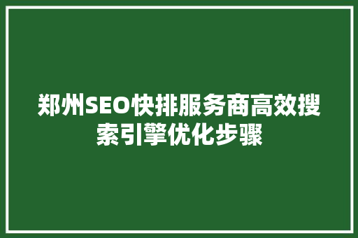 郑州SEO快排服务商高效搜索引擎优化步骤
