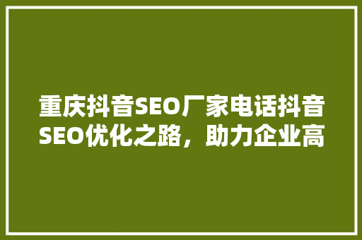 重庆抖音SEO厂家电话抖音SEO优化之路，助力企业高效营销