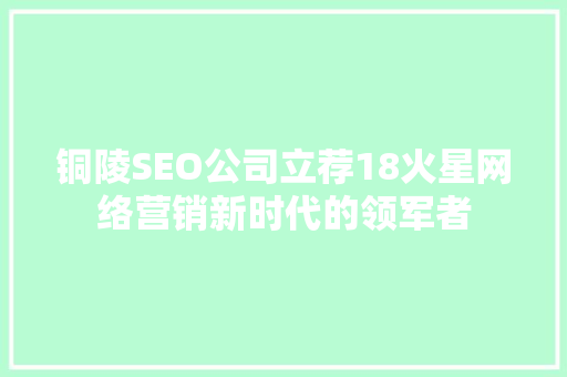 铜陵SEO公司立荐18火星网络营销新时代的领军者
