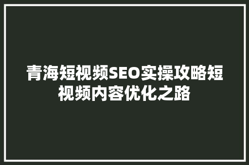 青海短视频SEO实操攻略短视频内容优化之路