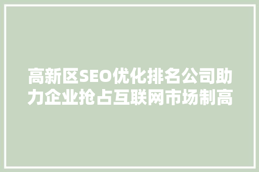 高新区SEO优化排名公司助力企业抢占互联网市场制高点