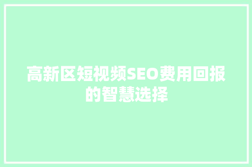 高新区短视频SEO费用回报的智慧选择