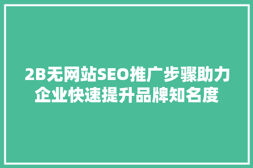 2B无网站SEO推广步骤助力企业快速提升品牌知名度