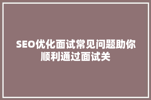 SEO优化面试常见问题助你顺利通过面试关