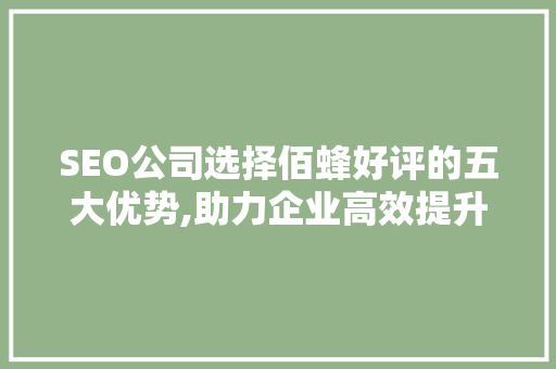 SEO公司选择佰蜂好评的五大优势,助力企业高效提升搜索引擎排名