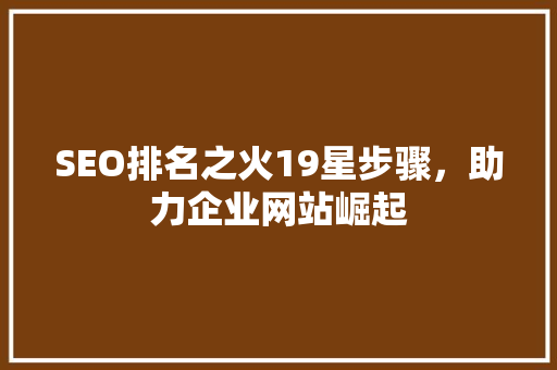 SEO排名之火19星步骤，助力企业网站崛起