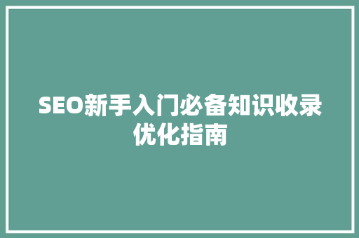 SEO新手入门必备知识收录优化指南