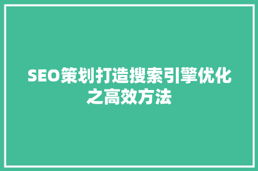 SEO策划打造搜索引擎优化之高效方法