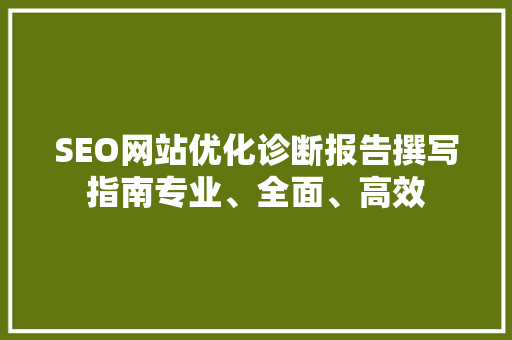SEO网站优化诊断报告撰写指南专业、全面、高效
