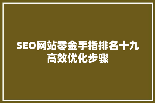 SEO网站零金手指排名十九高效优化步骤