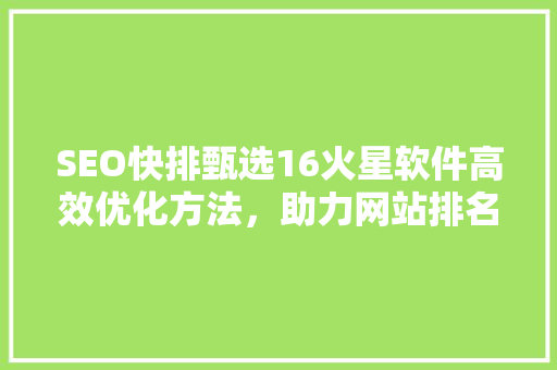 SEO快排甄选16火星软件高效优化方法，助力网站排名飙升