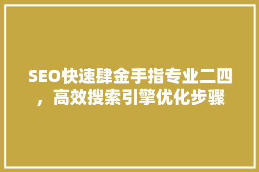 SEO快速肆金手指专业二四，高效搜索引擎优化步骤
