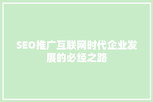 SEO推广互联网时代企业发展的必经之路