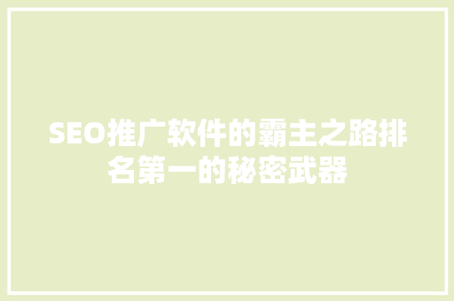 SEO推广软件的霸主之路排名第一的秘密武器