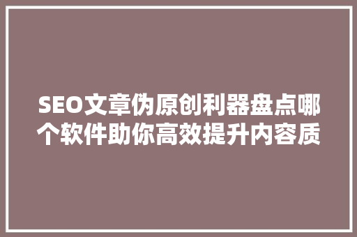 SEO文章伪原创利器盘点哪个软件助你高效提升内容质量