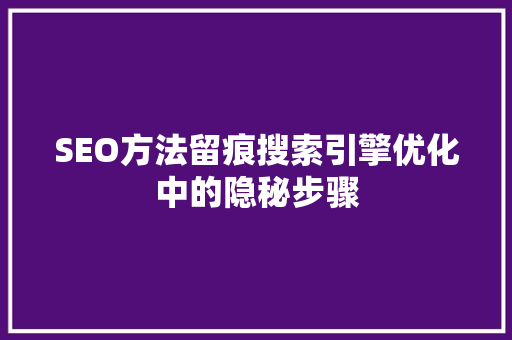 SEO方法留痕搜索引擎优化中的隐秘步骤