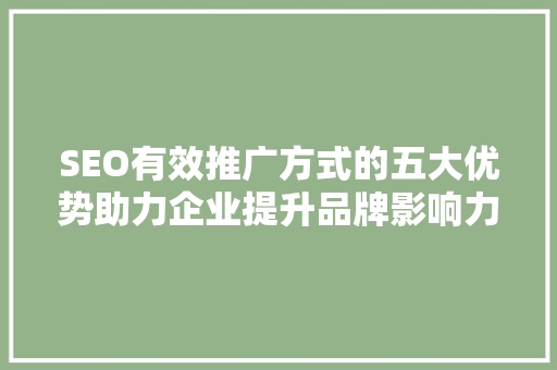 SEO有效推广方式的五大优势助力企业提升品牌影响力