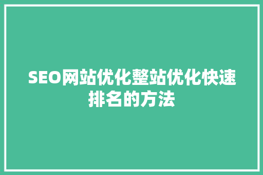 SEO网站优化整站优化快速排名的方法