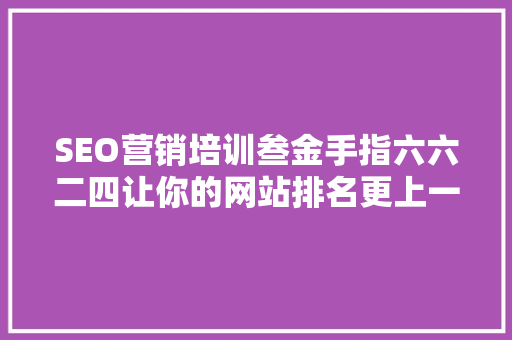 SEO营销培训叁金手指六六二四让你的网站排名更上一层楼