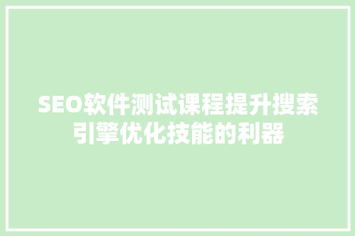 SEO软件测试课程提升搜索引擎优化技能的利器