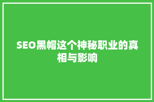 SEO黑帽这个神秘职业的真相与影响