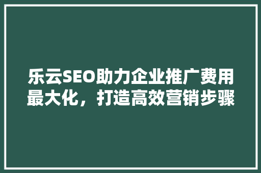 乐云SEO助力企业推广费用最大化，打造高效营销步骤