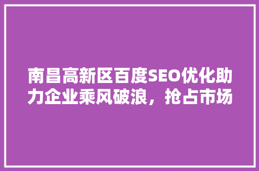 南昌高新区百度SEO优化助力企业乘风破浪，抢占市场先机